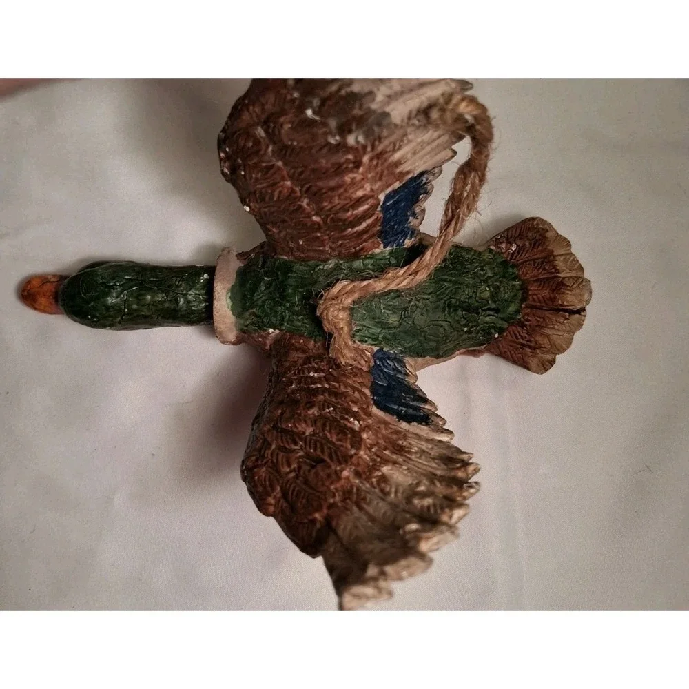 Vintage Mallard Duck Flying Ornament Crackle Style Finish Cabin Decor Head Moves